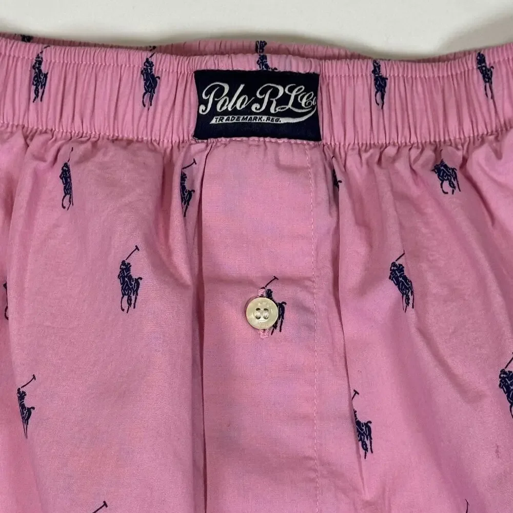Polo Ralph Lauren Men’s Woven Boxer Shorts Underwear Logo Print Pink/Blue Large